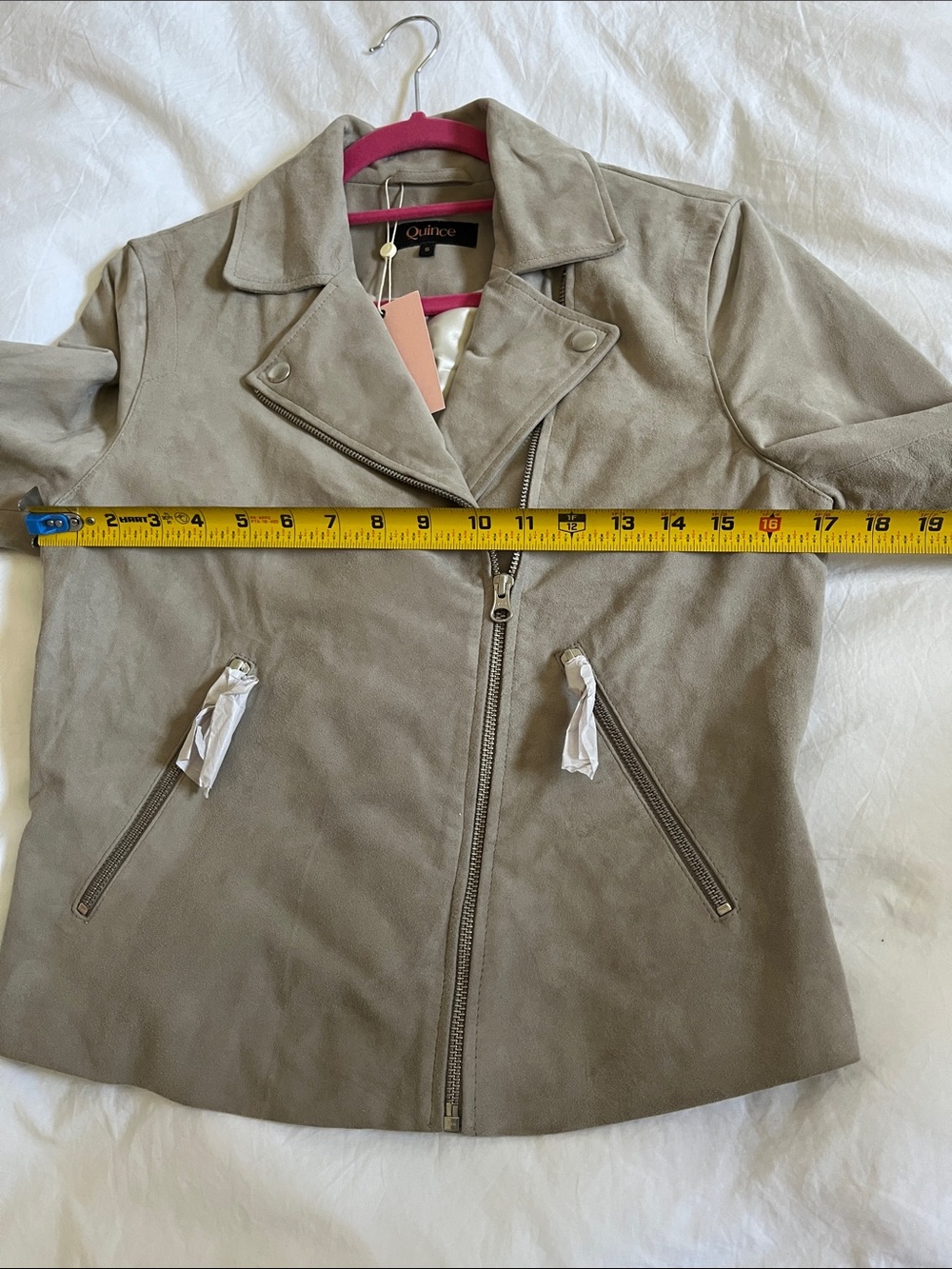 Quince Suade goat Leather Jacket small grey sand biker side zip jacket - Picture 11 of 13